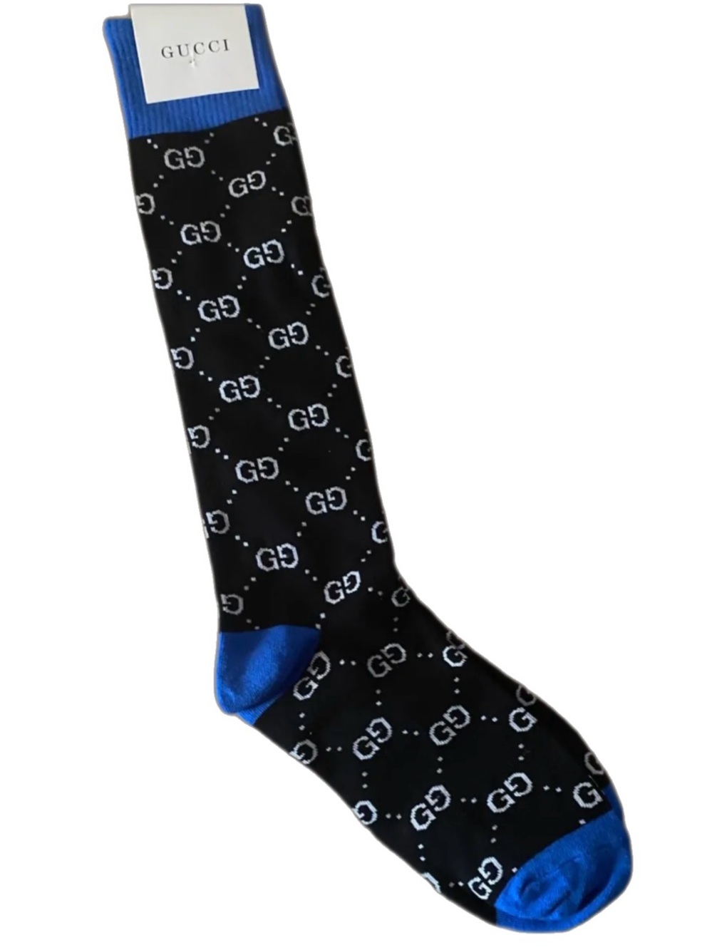 Luxe Logo Black & Blue Knee-High Dress Socks | 6-10